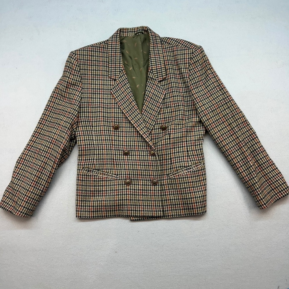 St Michael Vintage Pure Wool Houndstooth Double Breasted Blazer Jacket UK 14